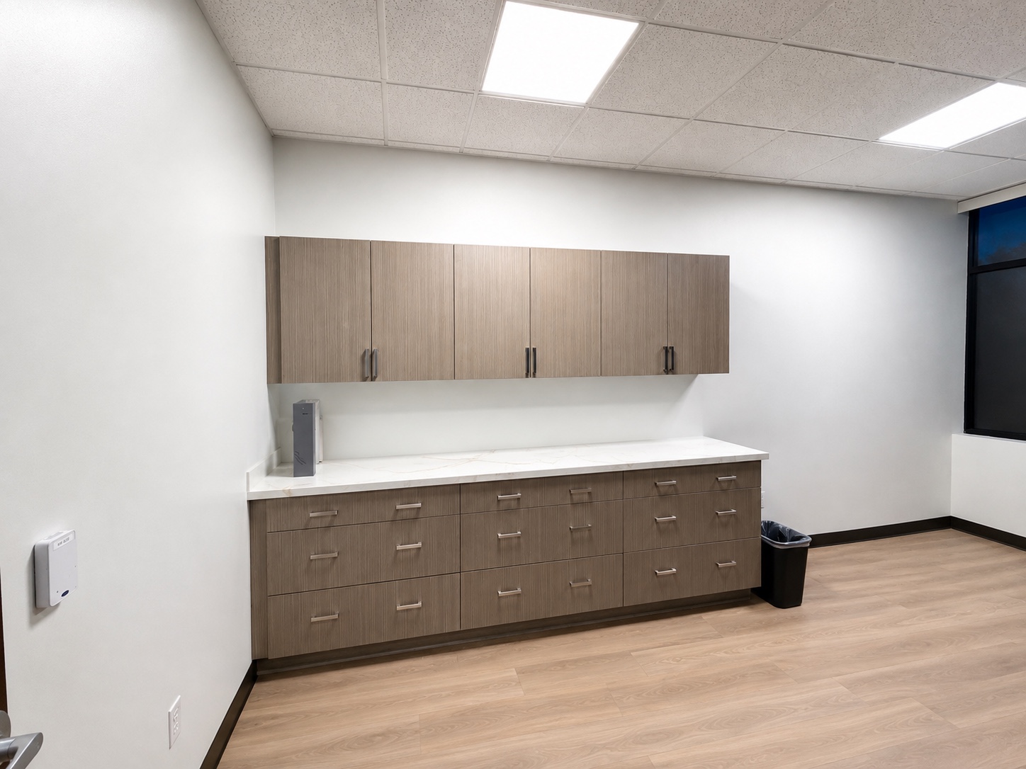 Completed cabinet installation in a finished commercial interior
